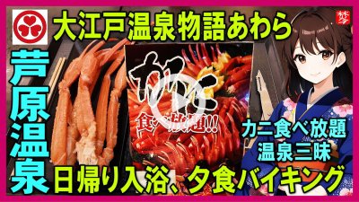 ★Youtube登録★【大江戸温泉物語あわら】カニ食べ放題の日帰り入浴付きバイキング