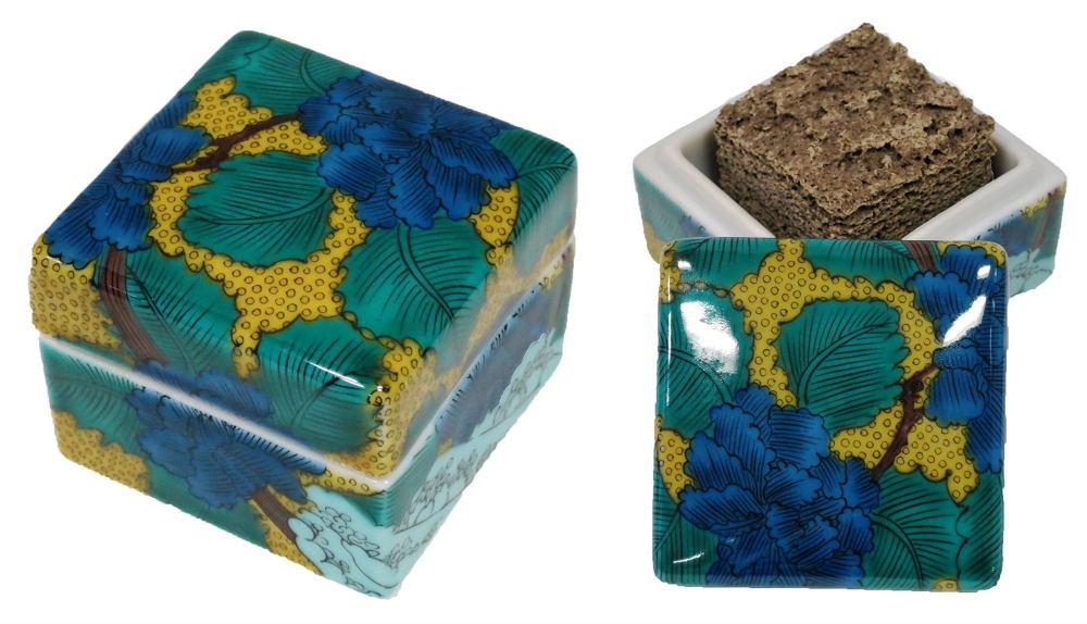 伝統工芸九谷焼 G-CUBE 香箱 青手牡丹