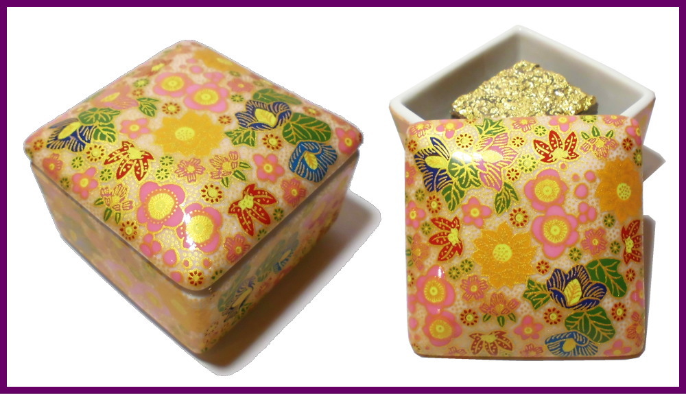 伝統工芸九谷焼 G-CUBE 香箱 香り箱 花詰 ピンク色
