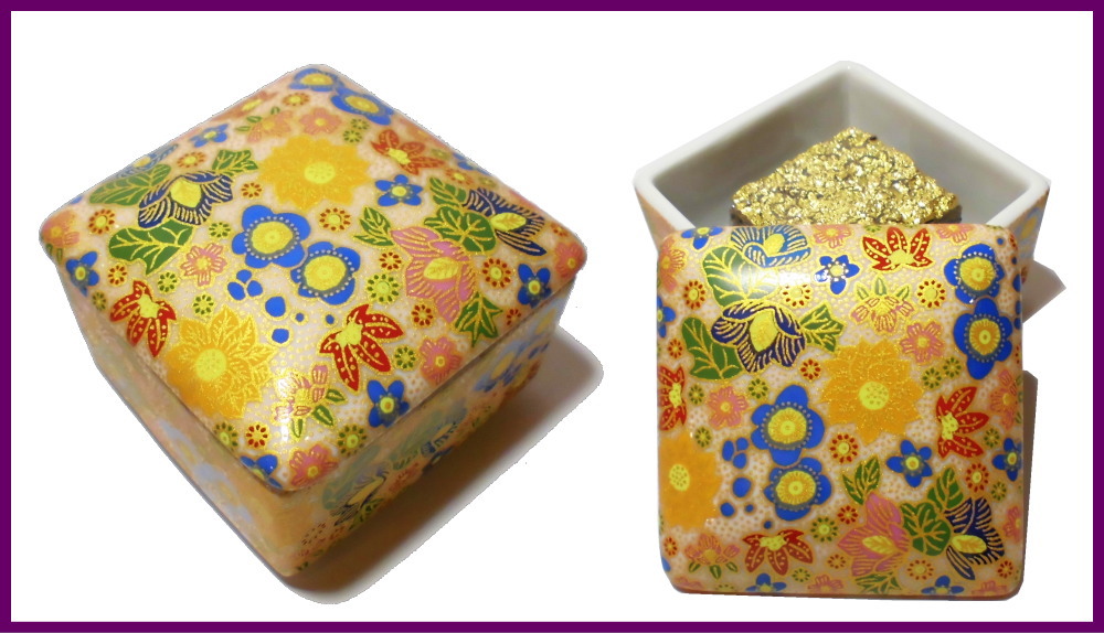 伝統工芸九谷焼 G-CUBE 香箱 香り箱 花詰 青色