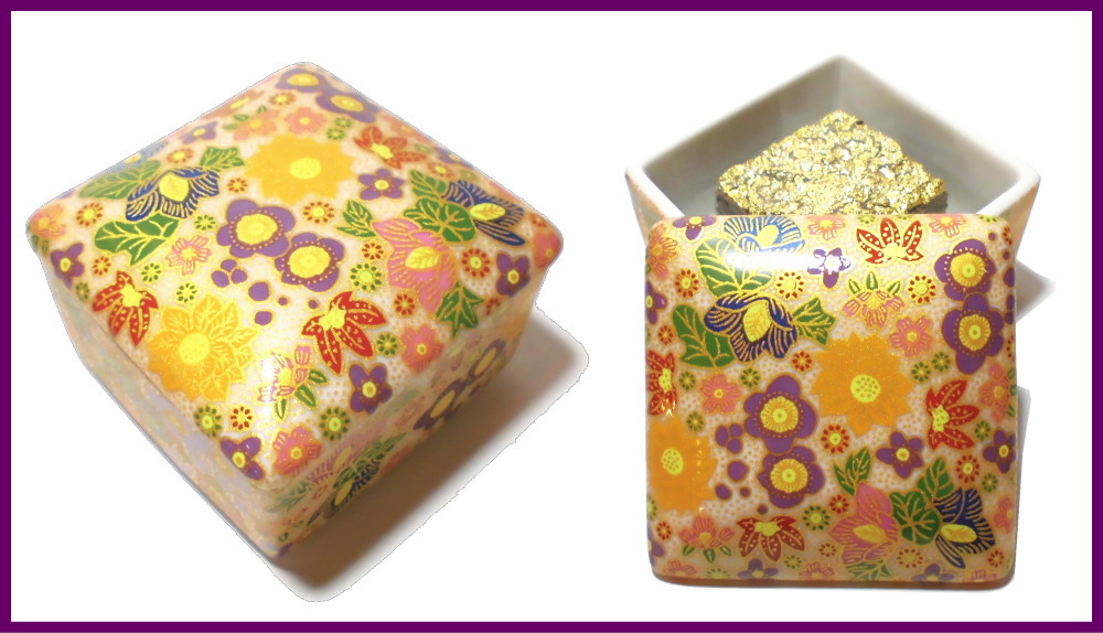 伝統工芸九谷焼 G-CUBE 香箱 香り箱 花詰 紫色