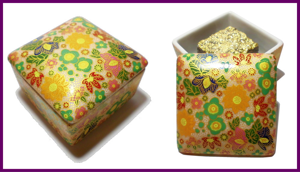 伝統工芸九谷焼 G-CUBE 香箱 香り箱 花詰 緑色