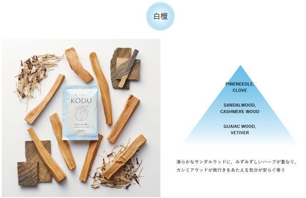 日本香堂の調香師が監修の入浴剤-KODU-檜・サンダルウッド・アンバー